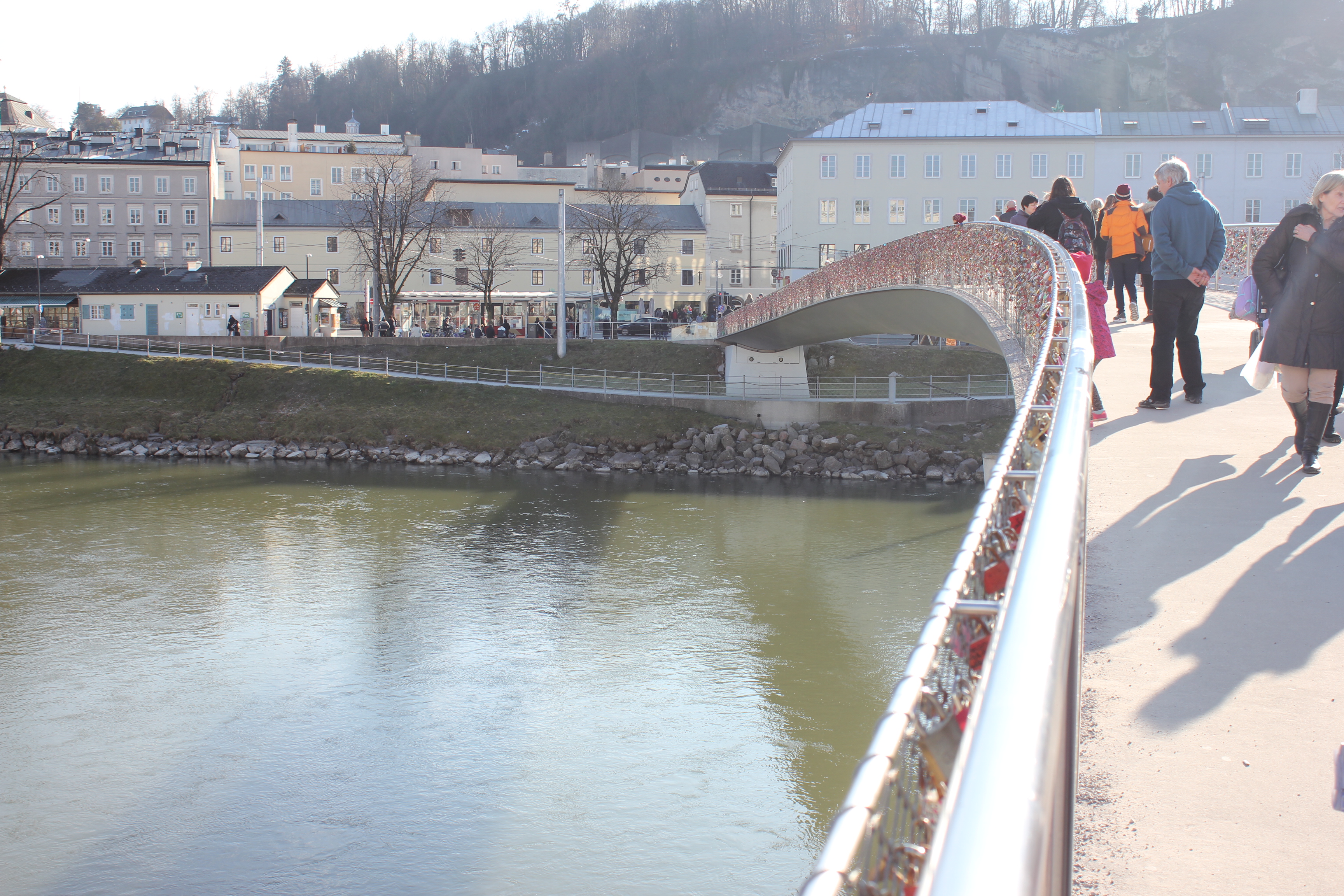 Makartsteg Bridge over the Salzach River in Salzburg, Austria