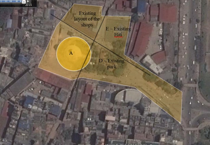 Site condition of Dharahara complex after the earthquake in 2015 (Photo source - Google earth)